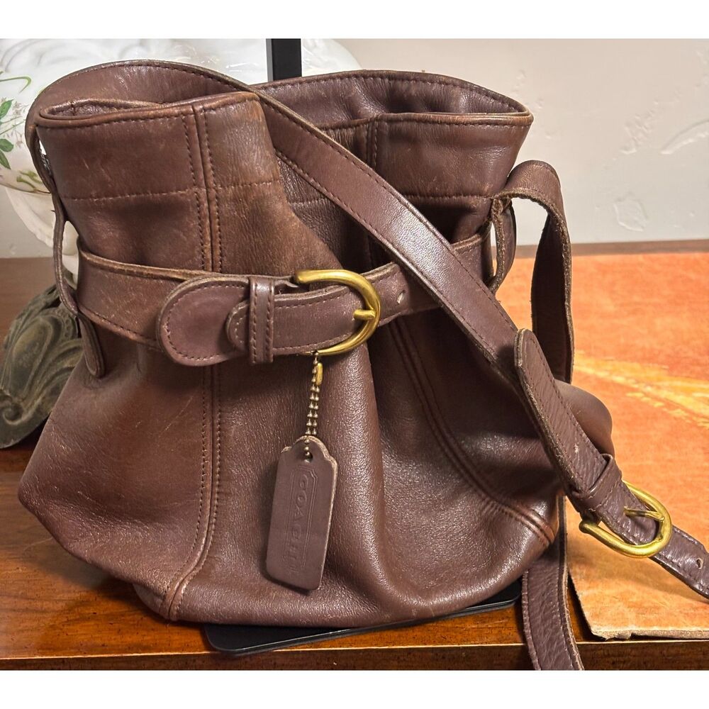 Vintage Coach Soho Belted Bucket Bag Crossbody Brown Leather 4156